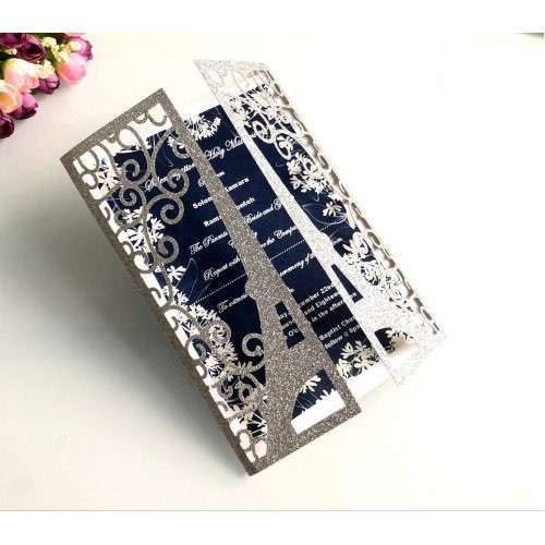 European Wedding Invitation Laser  Cut Paper Tower Shape